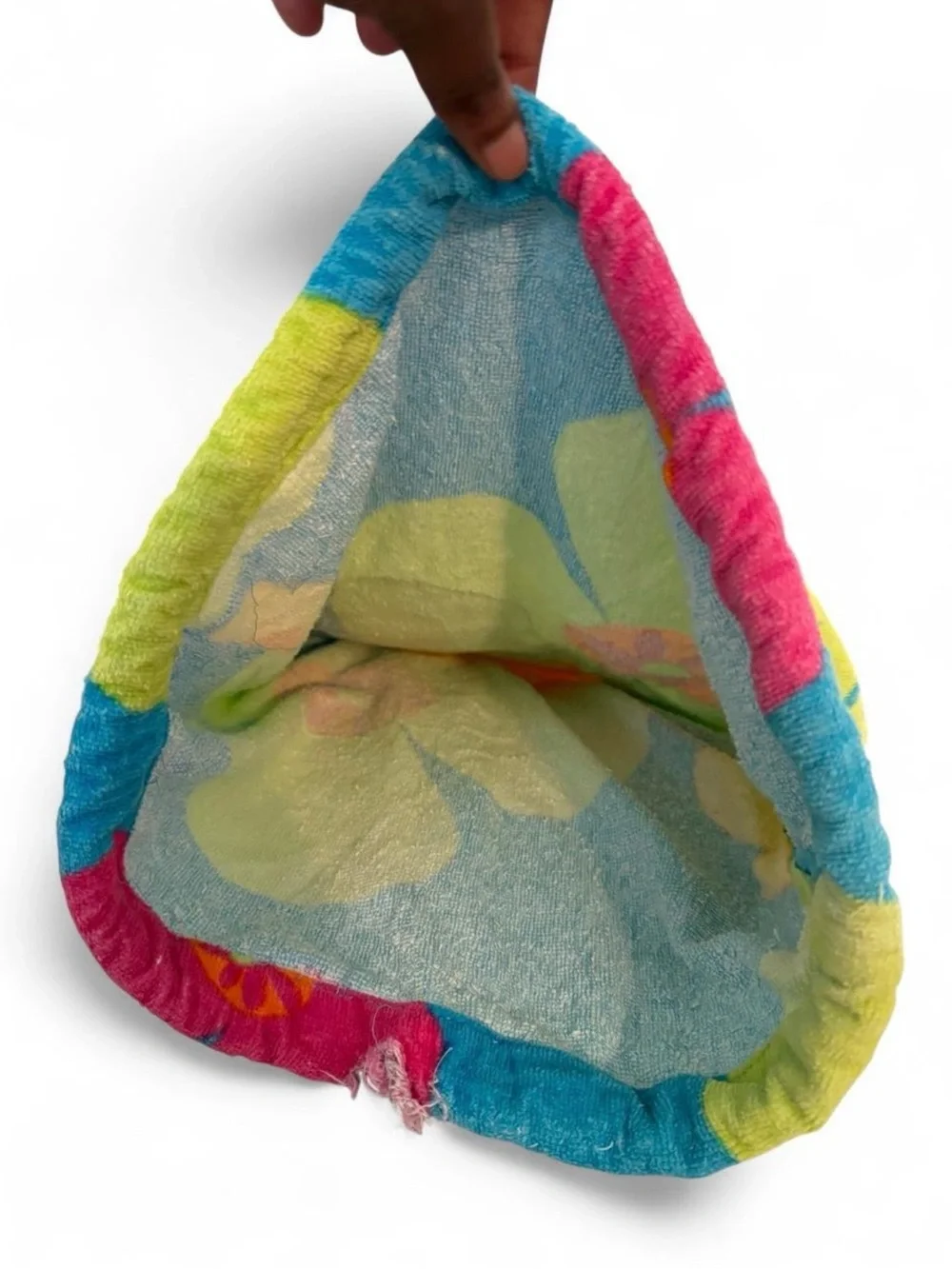 Rare Y2K Barbie Turquoise Floral Drawstring Bag with Lime and Yellow Accents